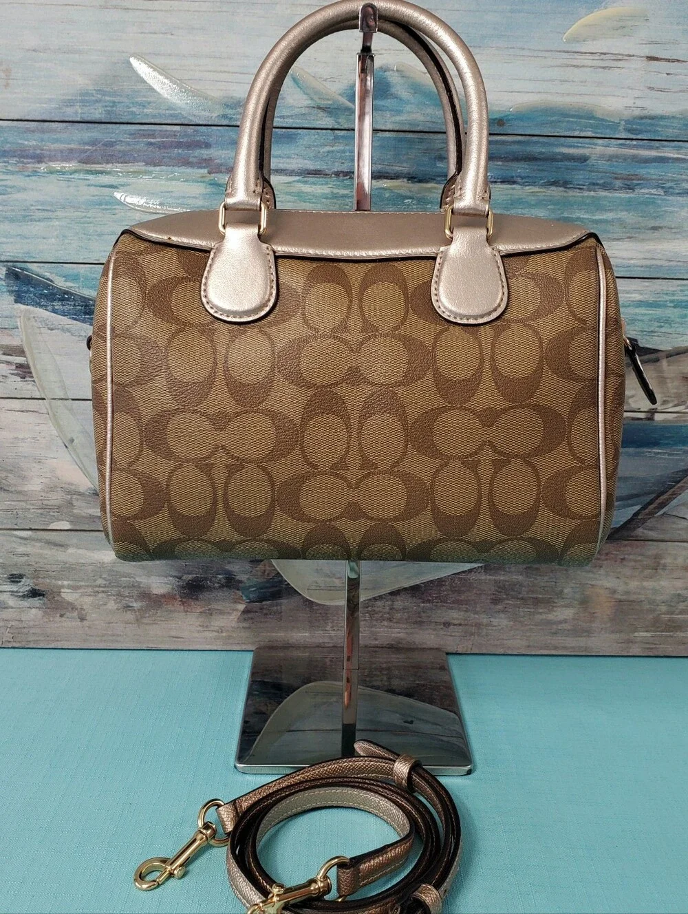 COACH MINI BENNETT SATCHEL IN SIGNATURE CANVAS KHAKI/ROSE GOLD